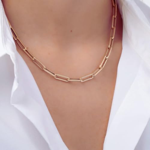 10K Solid Yellow Gold Paperclip Chain Necklace for Men & Women with Lobster Claw Clasp Italian 10K Yellow Gold Jewelry (3MM & 4MM)4