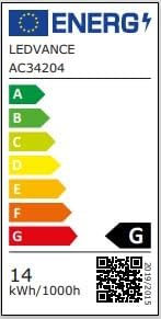 Energy efficiency label for LEDVANCE AC34204, showing G rating