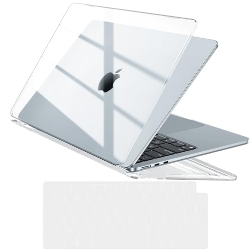 EooCoo Compatible Funda Macbook Air 13 Pulgadas M4 M3 M2 2026 2025 2024 2022, Carcasa Rígida de Plástico, Cubierta del Teclado para Laptop Mac 13,6' A3240 A3113 A2681 - Cristal Transparente