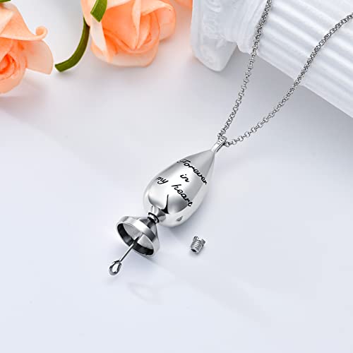 PROESS Father/Mother Daughter Teardrop Urn Necklace for Ashes for Men Women Sterling Silver Teardrop Ashes Keepsake Necklace Urn Cremation Jewelry2