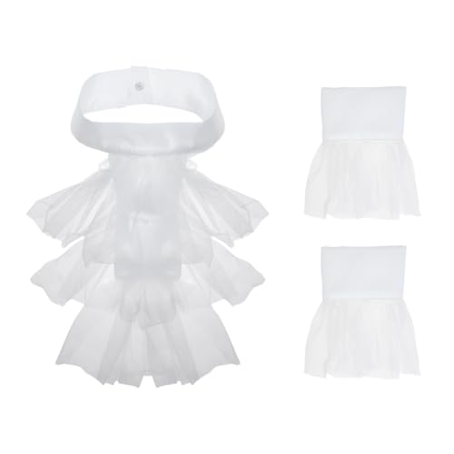 AHANDMAKER Koloniales Spitzen Jabot Manschetten Set Halloween Kostümzubehör Polyester Abnehmbarer Tüll Rüschenkragen Und Ärmel Für Cosplay Party Kleidungsstücke Weiß
