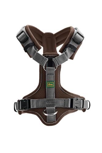 HUNTER Hundegeschirr Maldon UP, Farbe: braun/grau, weich gepolstert & komfortabel, stark reflektierend durch 3M Scotchlite, 4-Fach verstellbar, mit gepolstertem Griff (ab S-M), Größe: M