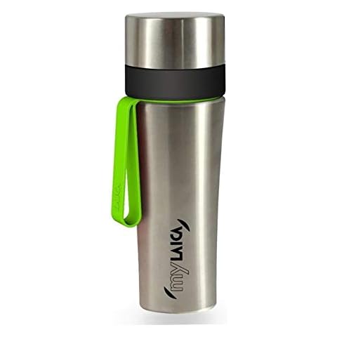 Laica MyLaica 0.5L Stainless Steel Sports Bottle with Filter, Chrome/Green Cover