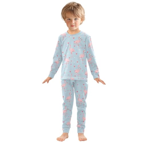 Fustylead Hand Draw Pink Flamingo and Hearts Cotton Pajamas Long Sleeve Sleepwear Lounge Set3
