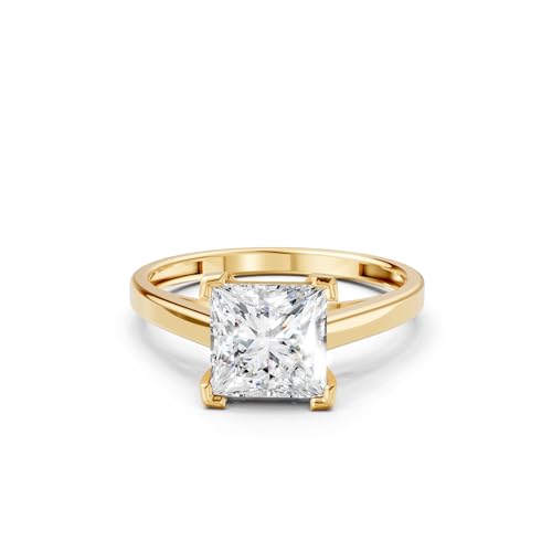 INDRI 10k Solid Gold Moissanite Engagement Ring for Women 1 Carat 6mm Princess Cut Certified Solitaire Square Promise Ring, Solid Yellow Gold, 6.5 (D-E Color VVS1 Quality)