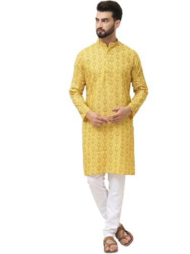 Image of SOJANYA(Since 1958 Men's Silk Blend Paisley Design Kurta & Off-White Churidar Pyjama Set