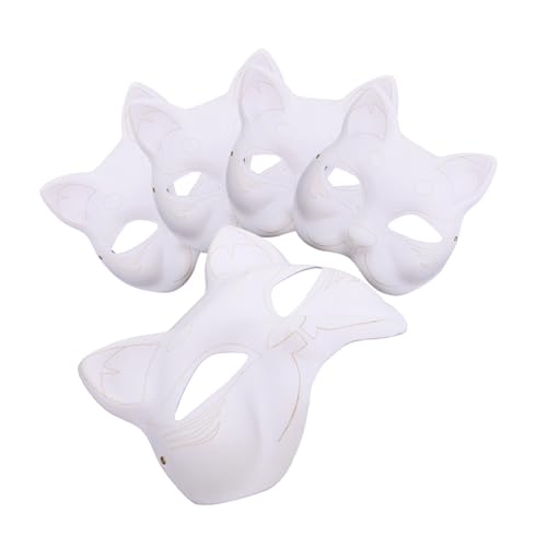ERINGOGO 5Pcs Blank Cat Shape Masks for DIY Crafting Unpainted White Paper Masks for Creative Projects for Masquerade and Cosplay Parties