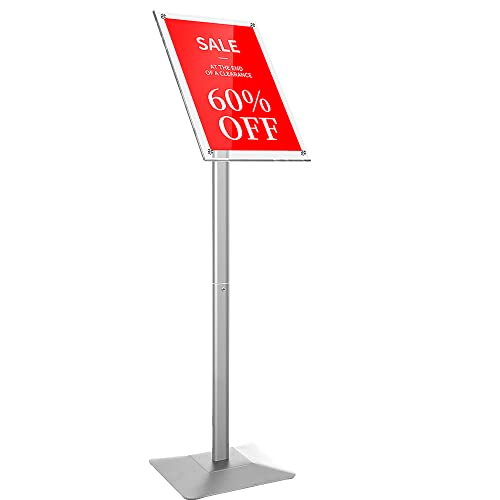 DISPLAYSWORKER Adjustable Heavy Duty Pedestal Sign holder floor Stand,sign stand poster stand ,acrylic frame for 8.5 x 11 inch,Silver (silver, acrylic frame 8.5-x-11-inch)