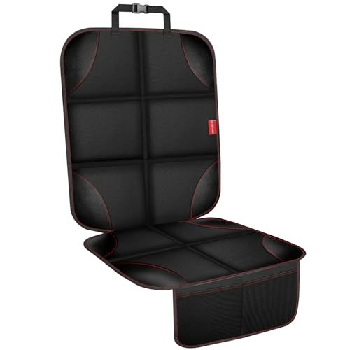 Image of Car Seat Protector, 600D Fabric Car Seat Cover with Thicker Pad,Waterproof | Non-Slip Backing,Car Seat Cushion for Child Car Seat,Carseat Protector Car Seat Cover Under Baby Car Seat ,Pocket,Black, 1PCS