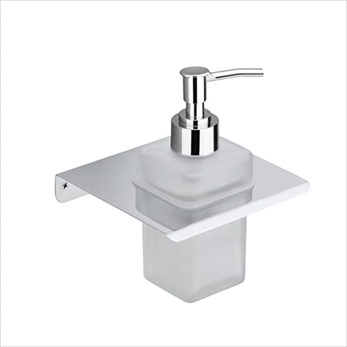 Image of Wall Mounted Liquid Soap Dispenser with Frosted Glass Bottle | Rustproof Bathroom Soap Pump Holder | Heavy Duty Chrome Finish Hand Wash Dispenser for Bathroom, Kitchen & Wash Basin