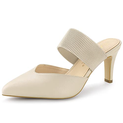 Allegra K Femmes Mules Élastiques Talon Aiguille Bout Pointu Beige 41