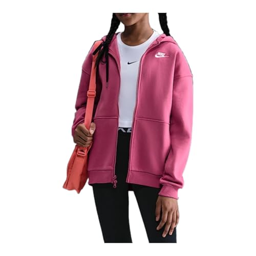 Nike Sportswear Club Fleece Big Kids' Oversized Full-Zip Hoodie (Sweet Beet/White)