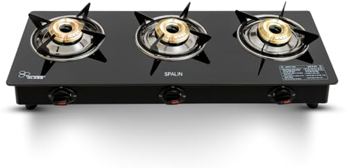 Image of 3 Burner Glass Top Gas Stove | Manual Ignition | Crystal Toughened Glass | ISI Certified | High Efficiency Burners | Durable & Easy Clean Kitchen Gas Stove