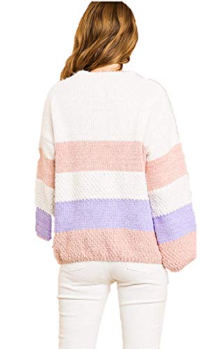 Umgee Womens Multicolor Striped Long Sleeve Round Neck Pullover Sweater (S) #TOP2