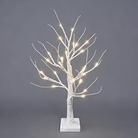 White Twig Christmas Tree with Lights 2FT Tabletop Mini Birch Tree 24 Warm White LEDs Battery Operated for Home Party Wedding Easter Christmas Decoration