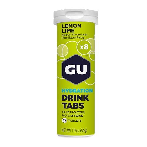 GU ENERGY GEL Hydration Electrolyte Drink Tablets, 8-Count(96 Servings), Lemon Lime