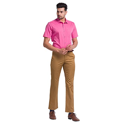 Image of Park Avenue Men's Pure Cotton Solid Pattern Super Slim Fit Flat Front Formal Chinos