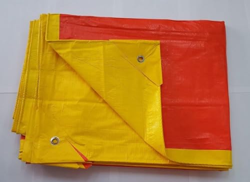 Image of Tarpaulin Sheet Waterproof Tirpal 160 GSM (9 x 12 Feet) Multipurpose Plastic Cover Tharpai for Truck, Home Roof, Rain (Orange /Yellow) (9X12 Orange TARPAULINE)
