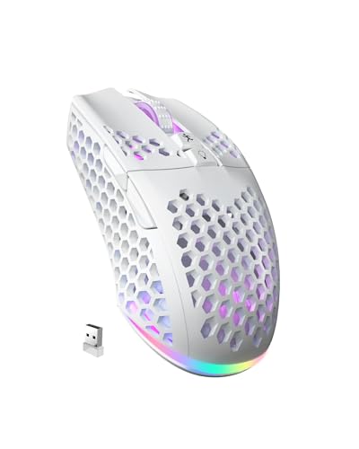 Image of SOLAKAKA SM600 Wireless Gaming Mouse,Tri-Modes BT & 2.4Ghz Rechargeable Mouse Wireless,8000DPI,Honeycomb Shell, Side Buttons, RGB Mouse for PC /Tablet /Desktop /Office /Games (White)