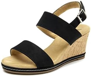 VJH confort Women's Wedge Sandals Buckle Straps Cork Platform Comfort Slingback Dress Open Toe Sandals (black,6.5)