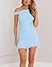 OOQONQ Womens Off The Shoulder Bodycon Summer Mini Dresses Sleeveless Ruched Mesh Ruffle Hem Club Party Short Dress (US, Alpha, Small, Regular, Regular, Baby Blue)