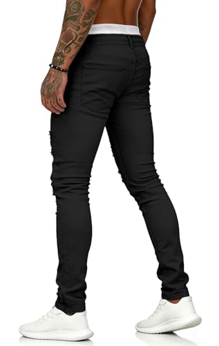 Image of HUNGSON Men's Blue Slim Fit Jeans Stretch Destroyed Ripped Skinny Jeans Side Striped Denim Pants