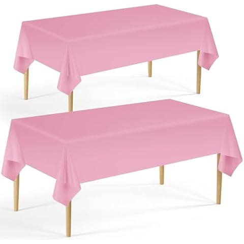 Plastic Table Cloth Disposable For 8 Foot Rectangle Tables, 54 x 108 Inch Table Cover Light Pink Tablecloth Waterproof Protector For Graduation, Party, Wedding, Baby Shower, Camping, Banquet(2pack) Cover
