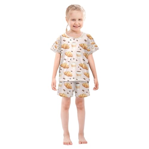 senya Croissants Coffee Beans Summer Pajamas Set Short Cotton Sleepwear 2 Piece3