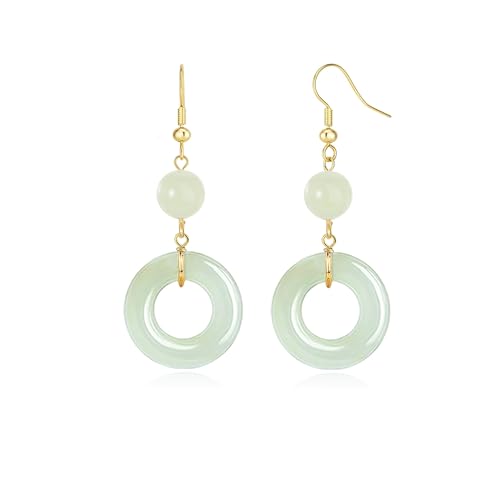 18K Gold Plated Natural Stone Earrings for Women, Circle Disc Dangle Drop Earrings, Lightweight Elegant Gemstone Jewelry for Daily Wear, Party, Anniversary,Gift for Her