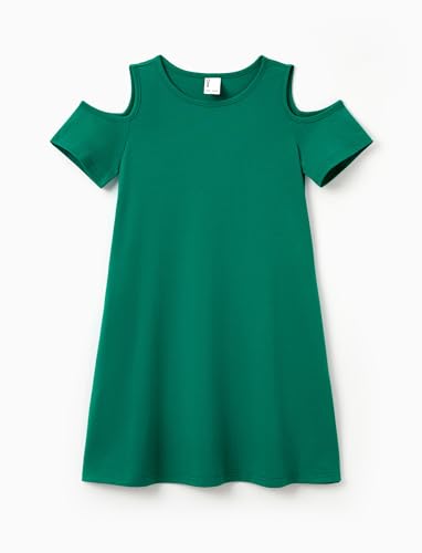 PATPAT Girls Summer Dress Short Sleeve Cold Shoulder Dresses Set Solid Color Casual Dress Floral Dress with Pockets2