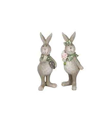 RiloStore Pack of 6 Bunny 8 cm Easter Bunny Grey Easter Bunny PS884 White Shabby Chic Lucky Charm Protector Spring Easter Decoration Bunny Wooden Bunny