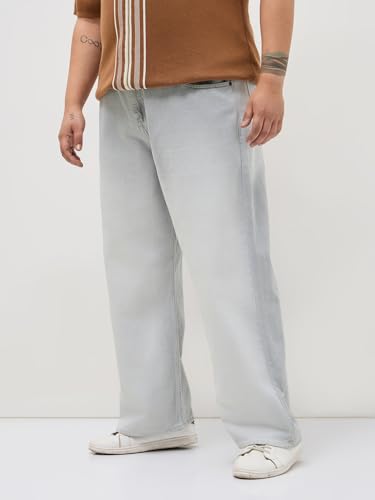 Image of Urbano Plus Men's Loose Baggy Fit Heavy Washed Faded Denim Jeans Non-Stretchable