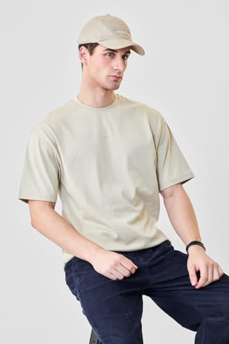 Image of SNITCH Men Oversized Fit T-Shirt | Premium 100% Cotton Breathable Fabric & Smooth Texture | Minimalist Casual Wear T-Shirt with Drop Shoulder & Half Sleeves for Daily Use