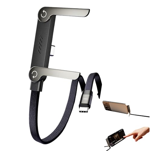 Cargador de teléfono Lateral, Cable de Carga Invisible 2 en 1, Cable de Carga rápida de 240 W con Soporte Plegable Integrado, Cable Trenzado de 1,5 m con para Smartphones y Tablets (1pc)