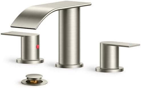 QISHENG Brushed Nickel Bathroom Faucets, 8 Inch Waterfall Bathroom ...