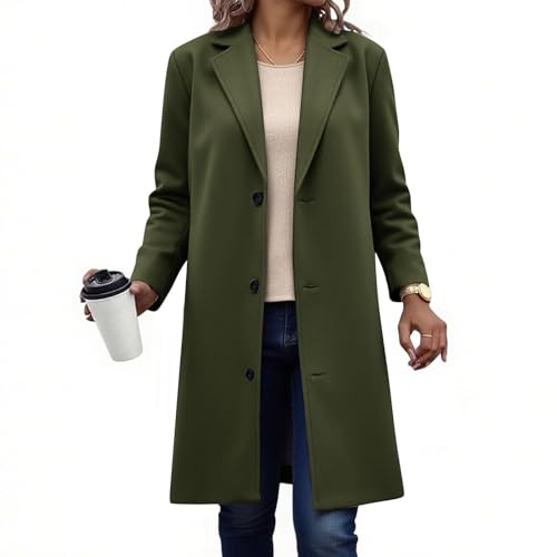 Abrigos de invierno para mujer, chaqueta de mezcla de lana de un solo botonadura, casual, cuello de solapa, botón, elegante, chaqueta cortavientos para mujer, tops de manga larga, abrigo de longitud