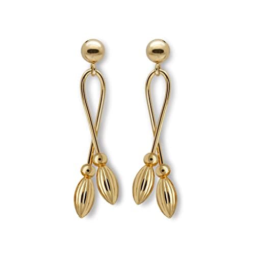 VIORET VIORET- Pendientes Para Mujer Con Ovales Fabricados A Mano Y Chapados En Oro de 18k (Medida: 3,7 cm de largo con cabezal de 5 mm. Ovales de 4x8 mm)