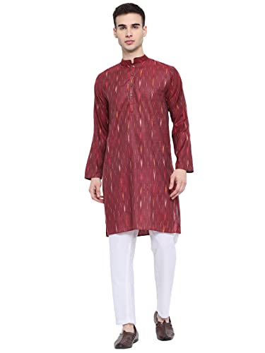 Image of Vastraa Fusion Men's Printed Kurta Pure Cotton Long Kurta, Round Collar, Full Sleeves, Button Kurta, Ethnic Wear