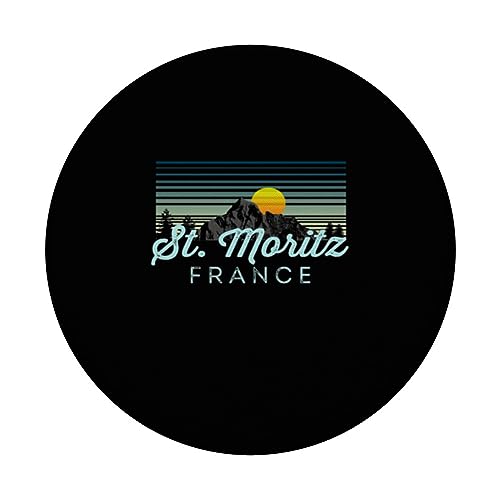 St. Moritz Retro Clothes & Gear - St. Moritz Souvenir PopSockets Swappable PopGrip, Black - Image 3