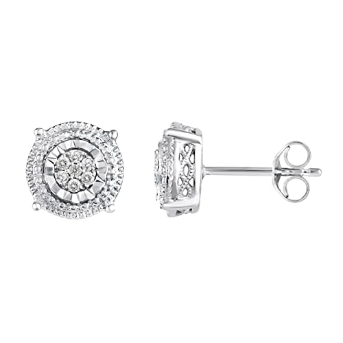 1/10 Carat Cttw Round Cut Diamond Stud Earrings for Women Girls sets in Rhodium Plated 925 Sterling Silver, Halo, Pave, Fashion Hypoallergenic Jewelry3