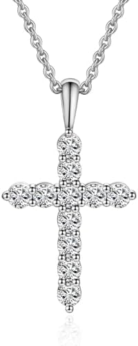 IMOLOVE Crucifix Necklace Men 0.5-1.2 CT Dainty 925 Sterling Silver Pendant Necklaces for Women Simple Trendy Moissanite Pendant Necklace with 18K Gold Plated