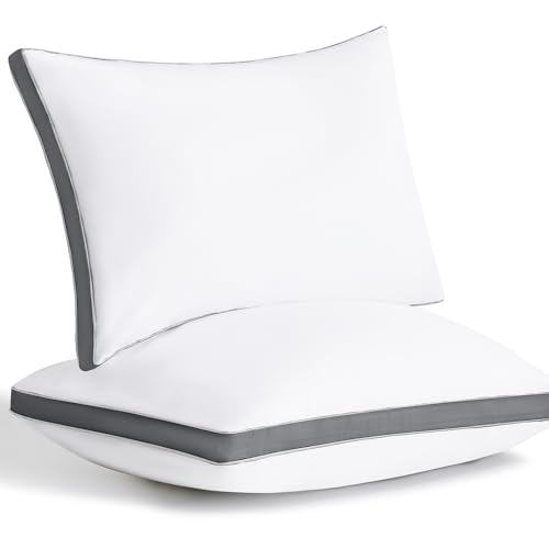 CozyLux Pillows Standard Size Set of 2, Soft Supportive Down Alternative Bed Pillow for Sleeping 2 Pack Dark Grey, Luxury Hotel Quality Gusseted Bedding Pillow for Back, Stomach or Side Sleepers 18x26