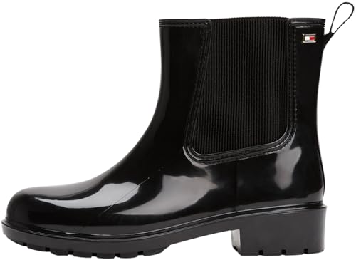 Tommy Hilfiger Botas de goma Mujer Hardware Rainboot brillantes, Negro (Black), 42