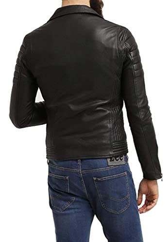 Image of Genuine Lambskin Leather Motorcycle Biker Leather Jacket Men CL-01