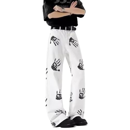 Baggy Jeans Men Graphic Handprint Y2k Wide Leg Denim Pants Casual Emo Pop Streetwear for Skater Jeans