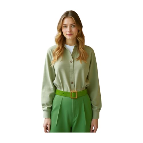 Women Fashion Belt Business Casual Faux Leather Band Gold Square Buckle S M Green z0024