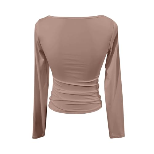 Going Out Tops for Women Trendy Tight Fitted Soild Long Sleeve Crop Shirt Crewneck Basic Casual Tee Y2k Fall Outfits3