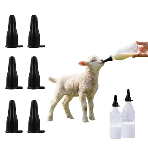 KTXM 6-pack of black silicone goat nipples that snap onto the mouth of a common cola bottle reusable and easy to clean suitable for feeding lambs and goats