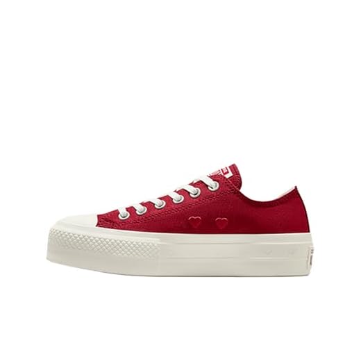 Converse Tênis feminino Chuck Taylor All Star Lift plataforma corações cano baixo, Vermelho/branco/vermelho, 38