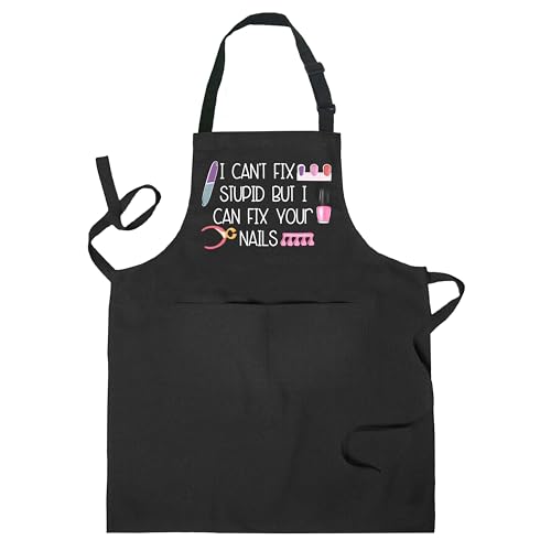 COWEB Funny Nail Tech Aprons for Women with Pockets Gifts for Nail Techs Technicians Artists Manicurists Waterproof Adjustable Bib Apron for Cosmetology Salon Kitchen